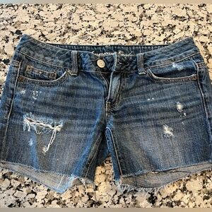 American Eagle Outfitters Women's Distressed Blue Denim Shorts - Size 2